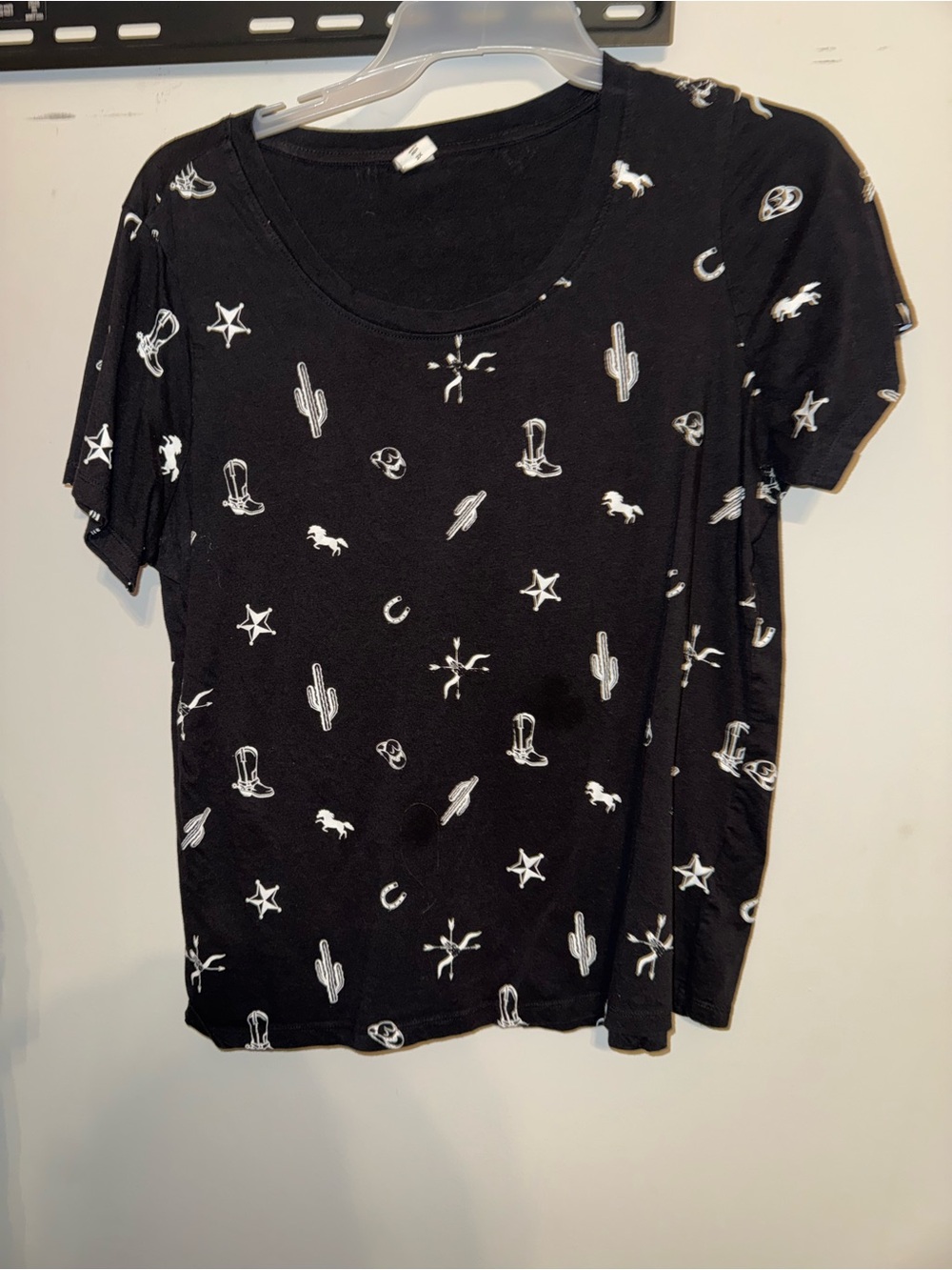 Black Western Print Tee with White Icons